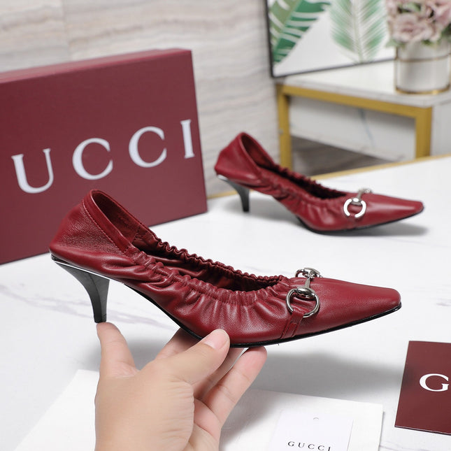 GUCCI 26S HORSEBIT GATHERED PUMPS 55 MM IN DARK RED CALFSKIN