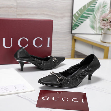 GUCCI 26S HORSEBIT GATHERED PUMPS 55 MM IN BLACK CALFSKIN