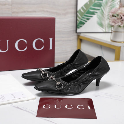 GUCCI 26S HORSEBIT GATHERED PUMPS 55 MM IN BLACK CALFSKIN