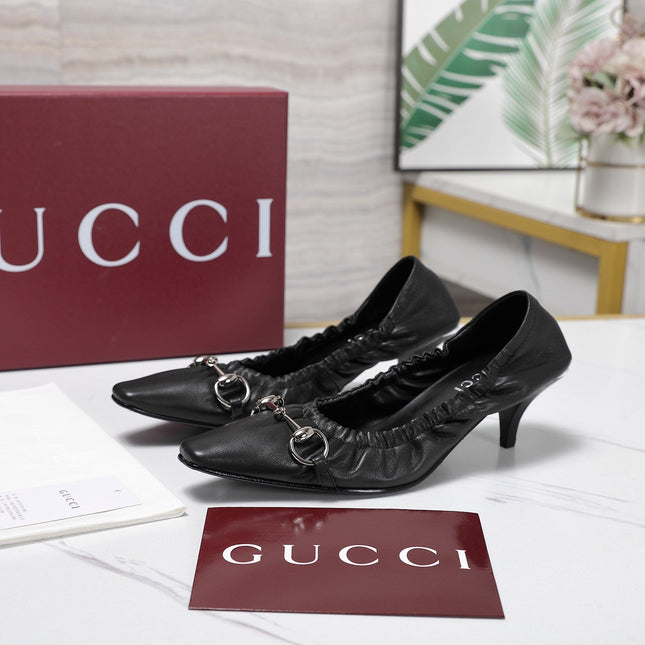 GUCCI 26S HORSEBIT GATHERED PUMPS 55 MM IN BLACK CALFSKIN