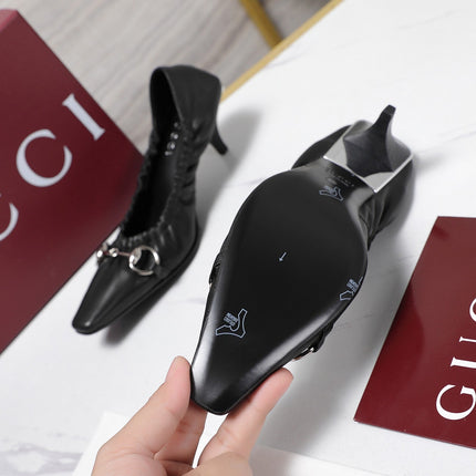 GUCCI 26S HORSEBIT GATHERED PUMPS 55 MM IN BLACK CALFSKIN