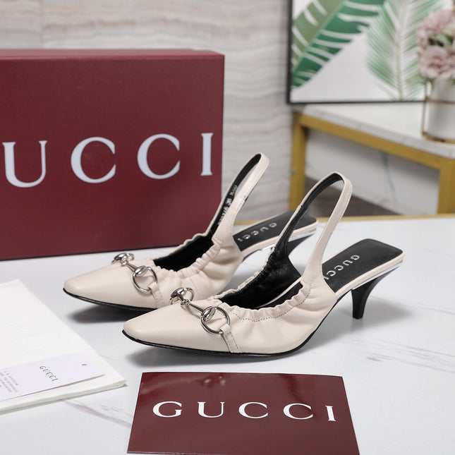 GUCCI 26S SLINGBACK HORSEBIT 55 MM IN IVORY CALFSKIN