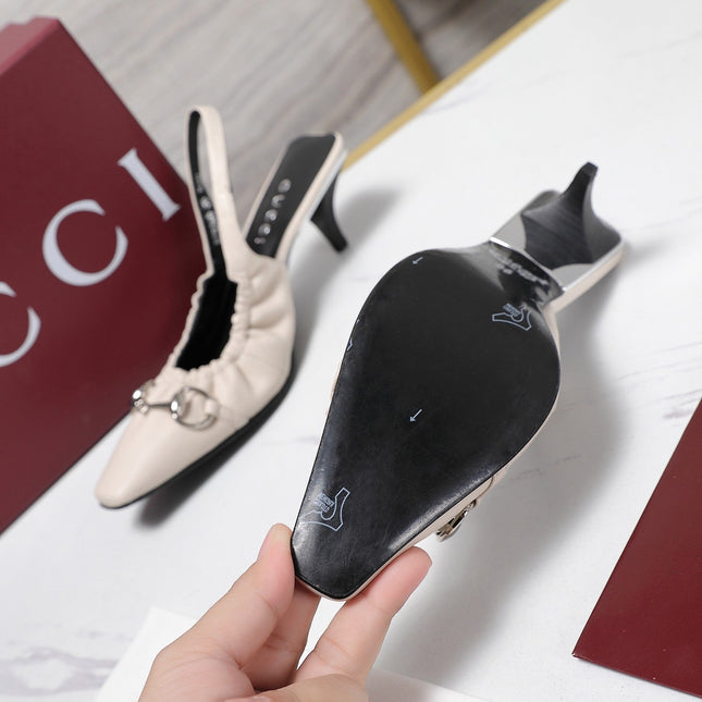 GUCCI 26S SLINGBACK HORSEBIT 55 MM IN IVORY CALFSKIN