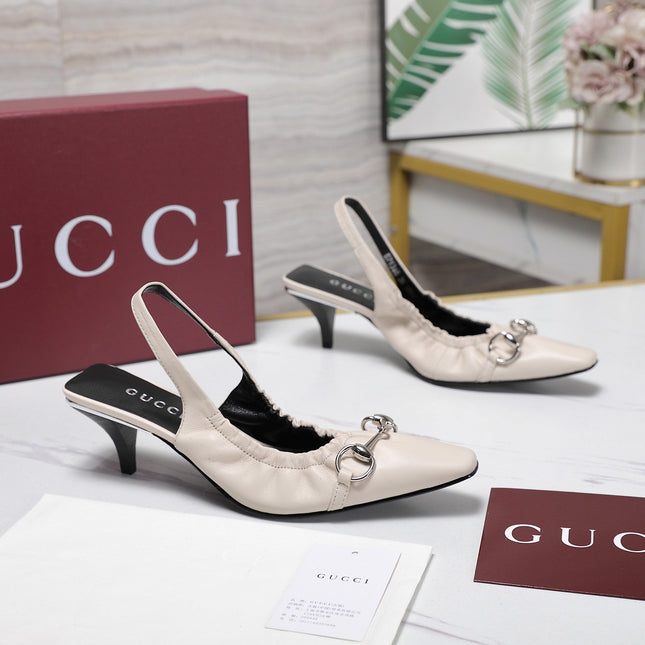 GUCCI 26S SLINGBACK HORSEBIT 55 MM IN IVORY CALFSKIN