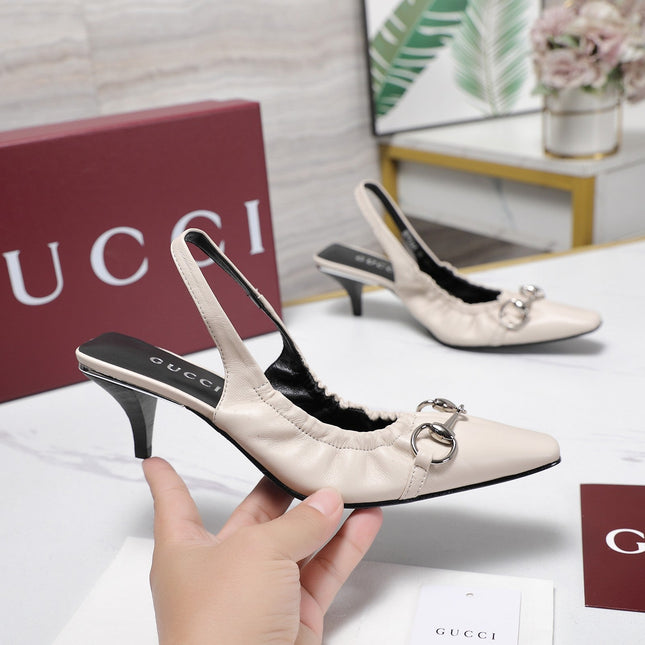 GUCCI 26S SLINGBACK HORSEBIT 55 MM IN IVORY CALFSKIN