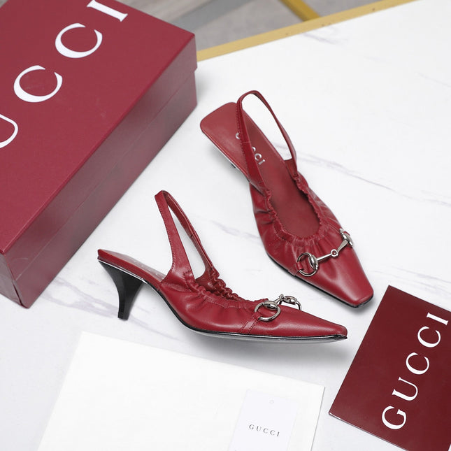 GUCCI 26S SLINGBACK HORSEBIT 55 MM IN DARK RED CALFSKIN