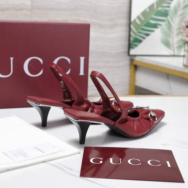 GUCCI 26S SLINGBACK HORSEBIT 55 MM IN DARK RED CALFSKIN