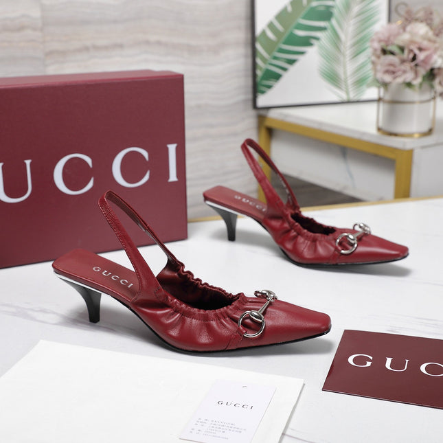 GUCCI 26S SLINGBACK HORSEBIT 55 MM IN DARK RED CALFSKIN
