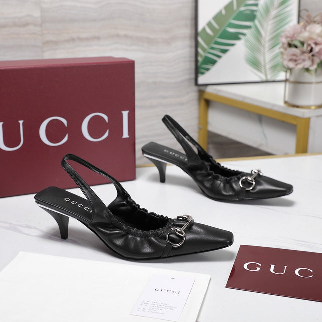 GUCCI 26S SLINGBACK HORSEBIT 55 MM IN BLACK CALFSKIN