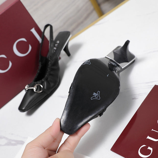 GUCCI 26S SLINGBACK HORSEBIT 55 MM IN BLACK CALFSKIN