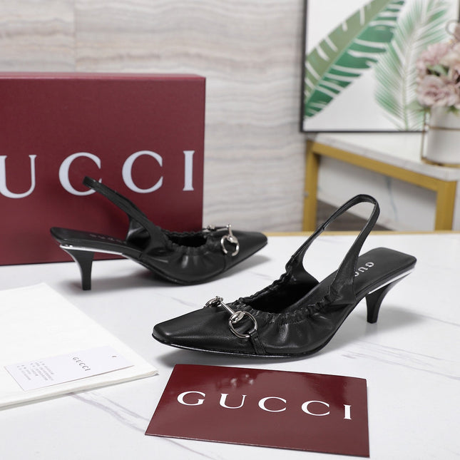 GUCCI 26S SLINGBACK HORSEBIT 55 MM IN BLACK CALFSKIN