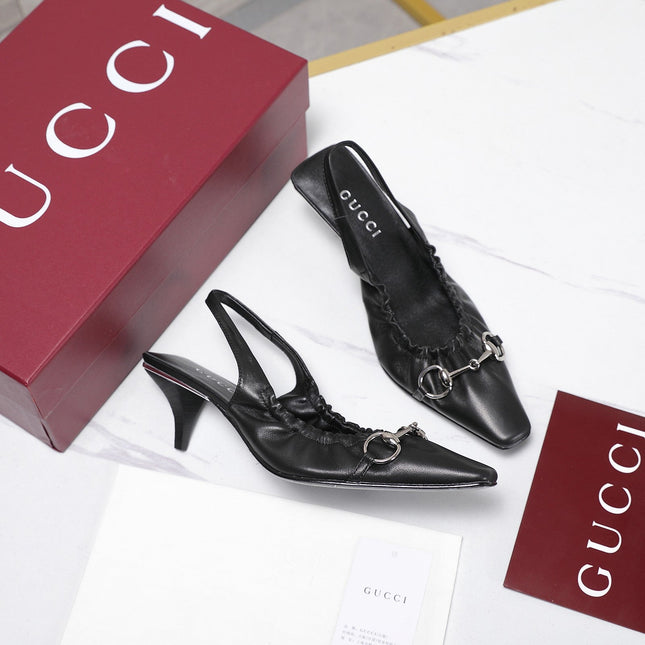 GUCCI 26S SLINGBACK HORSEBIT 55 MM IN BLACK CALFSKIN