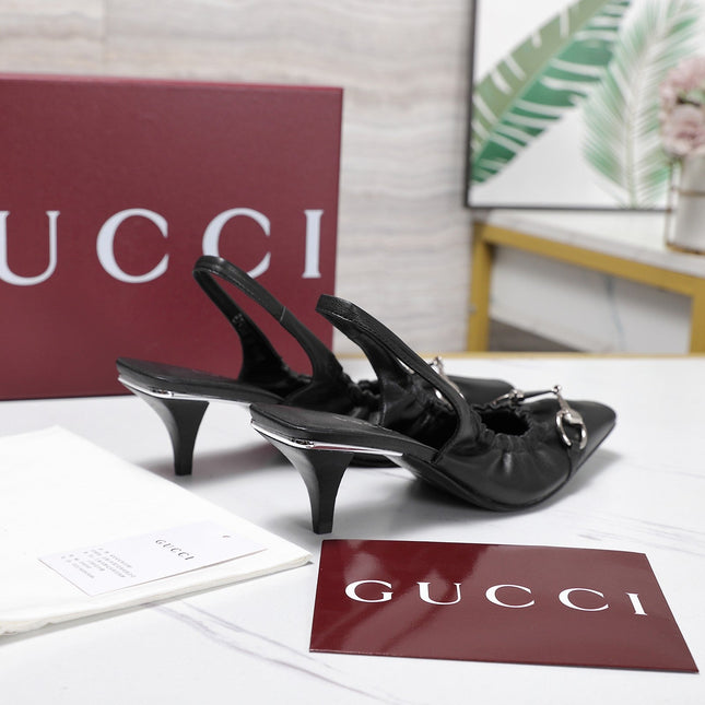 GUCCI 26S SLINGBACK HORSEBIT 55 MM IN BLACK CALFSKIN