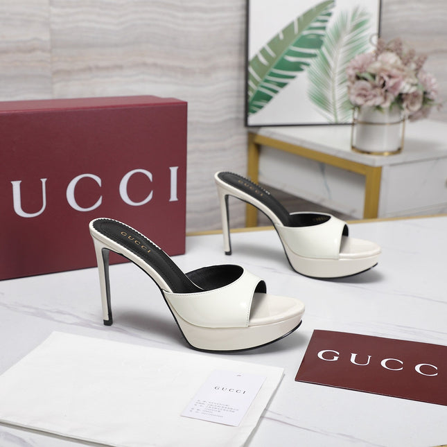 GUCCI 26S HEELED SANDALS 105 MM IN CREAM WHITE PATENT CALFSKIN