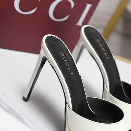 GUCCI 26S HEELED SANDALS 105 MM IN CREAM WHITE PATENT CALFSKIN