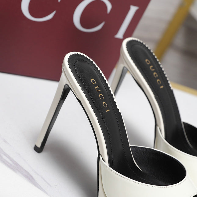 GUCCI 26S HEELED SANDALS 105 MM IN CREAM WHITE PATENT CALFSKIN