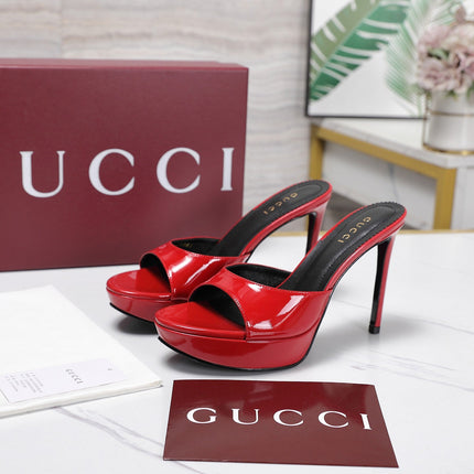 GUCCI 26S HEELED SANDALS 105 MM IN RED PATENT CALFSKIN