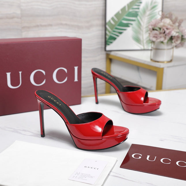 GUCCI 26S HEELED SANDALS 105 MM IN RED PATENT CALFSKIN