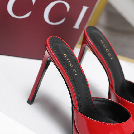 GUCCI 26S HEELED SANDALS 105 MM IN RED PATENT CALFSKIN