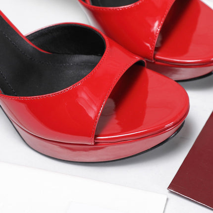 GUCCI 26S HEELED SANDALS 105 MM IN RED PATENT CALFSKIN