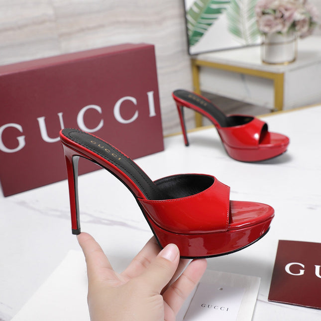 GUCCI 26S HEELED SANDALS 105 MM IN RED PATENT CALFSKIN