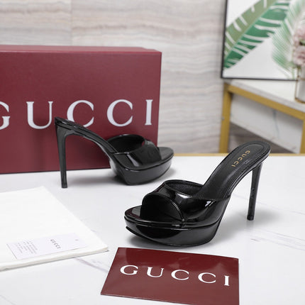 GUCCI 26S HEELED SANDALS 105 MM IN BLACK PATENT CALFSKIN