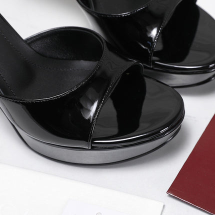 GUCCI 26S HEELED SANDALS 105 MM IN BLACK PATENT CALFSKIN