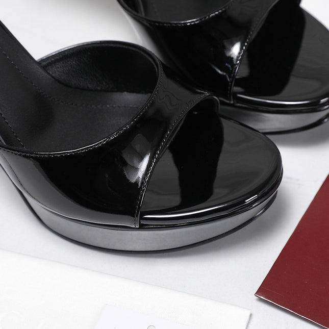 GUCCI 26S HEELED SANDALS 105 MM IN BLACK PATENT CALFSKIN