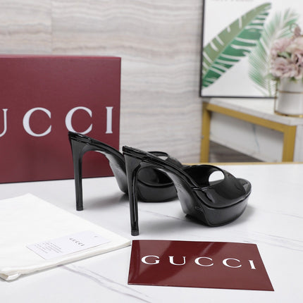 GUCCI 26S HEELED SANDALS 105 MM IN BLACK PATENT CALFSKIN