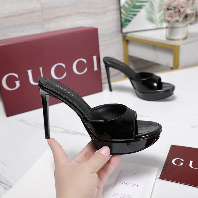 GUCCI 26S HEELED SANDALS 105 MM IN BLACK PATENT CALFSKIN