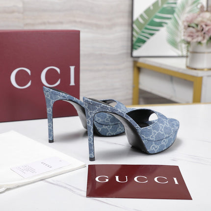GUCCI 26S HEELED SANDALS 105 MM IN BLUE DENIM