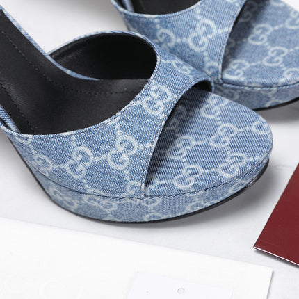 GUCCI 26S HEELED SANDALS 105 MM IN BLUE DENIM
