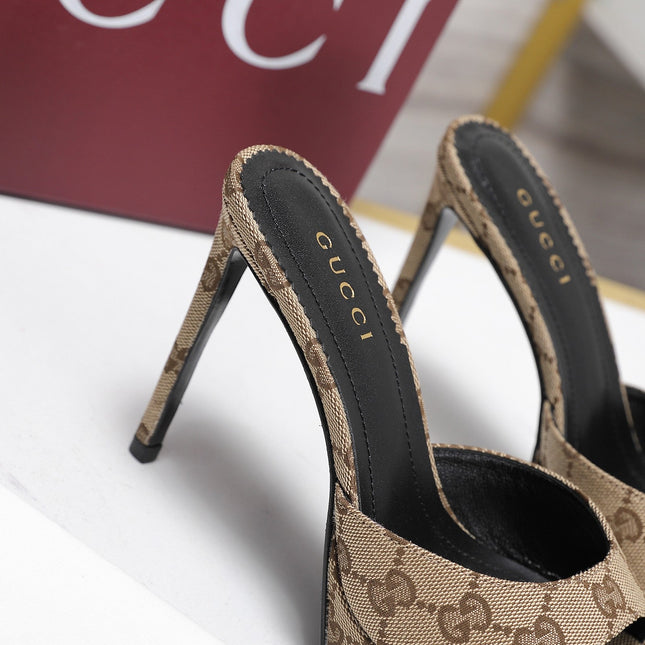 GUCCI 26S HEELED SANDALS 105 MM IN BEIGE CANVAS
