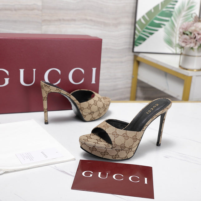 GUCCI 26S HEELED SANDALS 105 MM IN BEIGE CANVAS