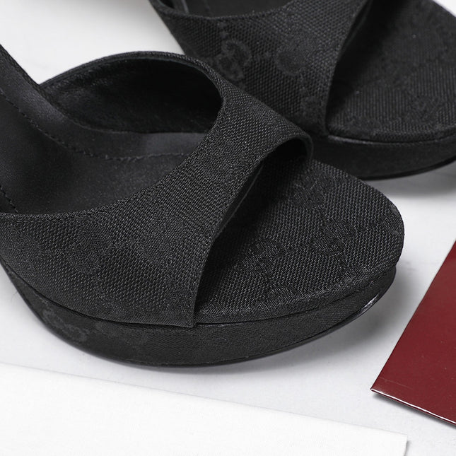 GUCCI 26S HEELED SANDALS 105 MM IN BLACK CANVAS