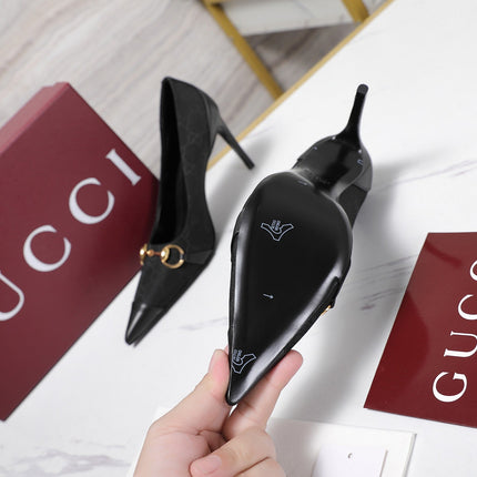 GUCCI 26S HORSEBIT PUMPS 85 MM IN BLACK CANVAS AND CALFSKIN