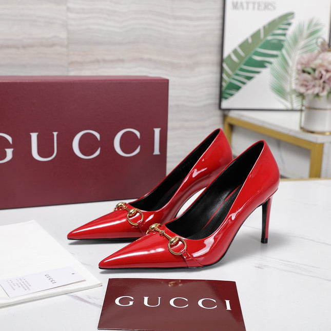 GUCCI 26S HORSEBIT PUMPS 85 MM IN RED PATENT CALFSKIN