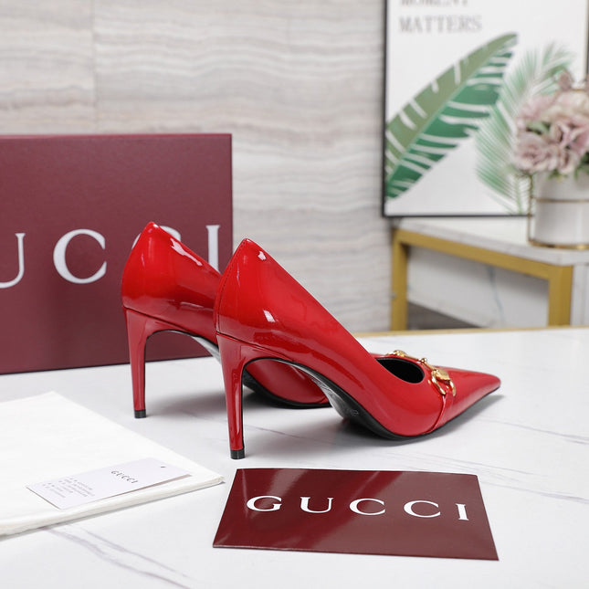 GUCCI 26S HORSEBIT PUMPS 85 MM IN RED PATENT CALFSKIN