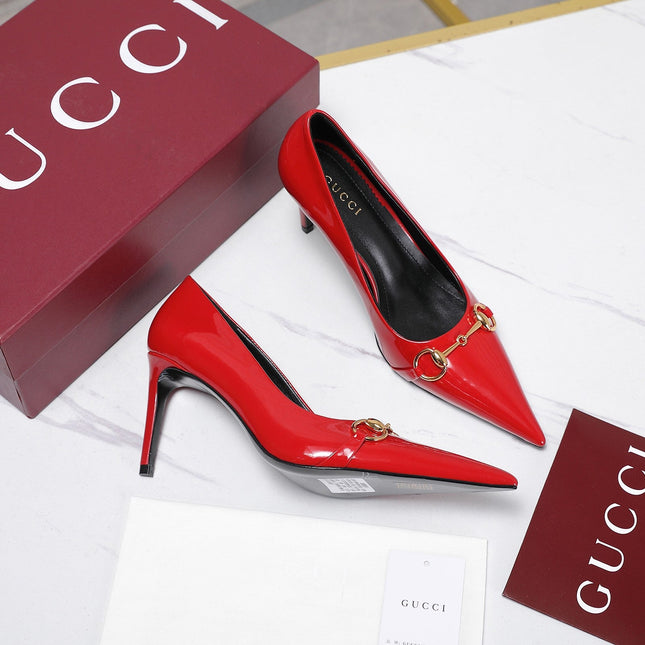 GUCCI 26S HORSEBIT PUMPS 85 MM IN RED PATENT CALFSKIN