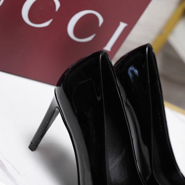 GUCCI 26S HORSEBIT PUMPS 85 MM IN BLACK PATENT CALFSKIN