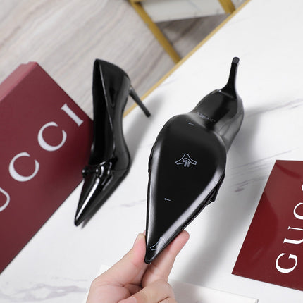 GUCCI 26S HORSEBIT PUMPS 85 MM IN BLACK PATENT CALFSKIN
