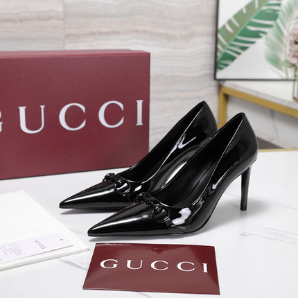 GUCCI 26S HORSEBIT PUMPS 85 MM IN BLACK PATENT CALFSKIN