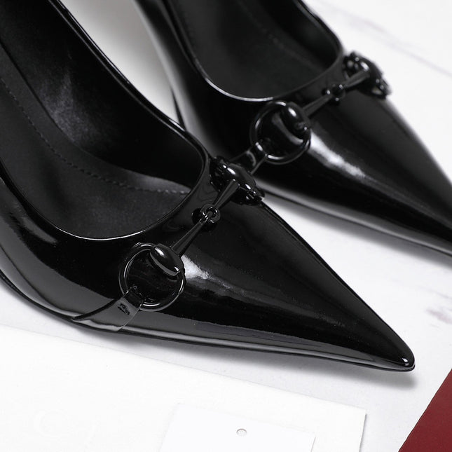 GUCCI 26S HORSEBIT PUMPS 85 MM IN BLACK PATENT CALFSKIN