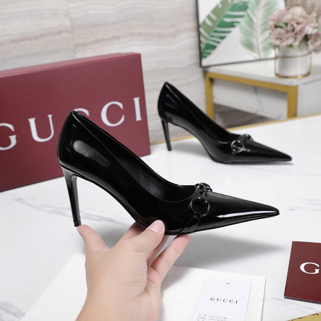 GUCCI 26S HORSEBIT PUMPS 85 MM IN BLACK PATENT CALFSKIN
