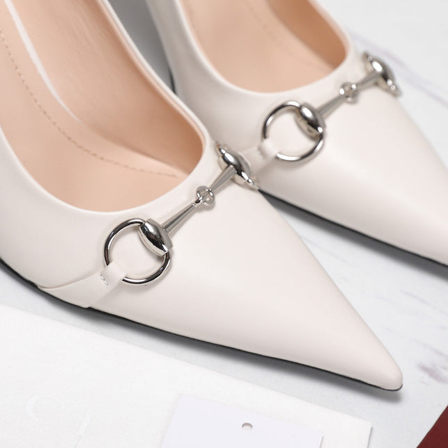 GUCCI 26S HORSEBIT PUMPS 85 MM IN CREAM WHITE CALFSKIN