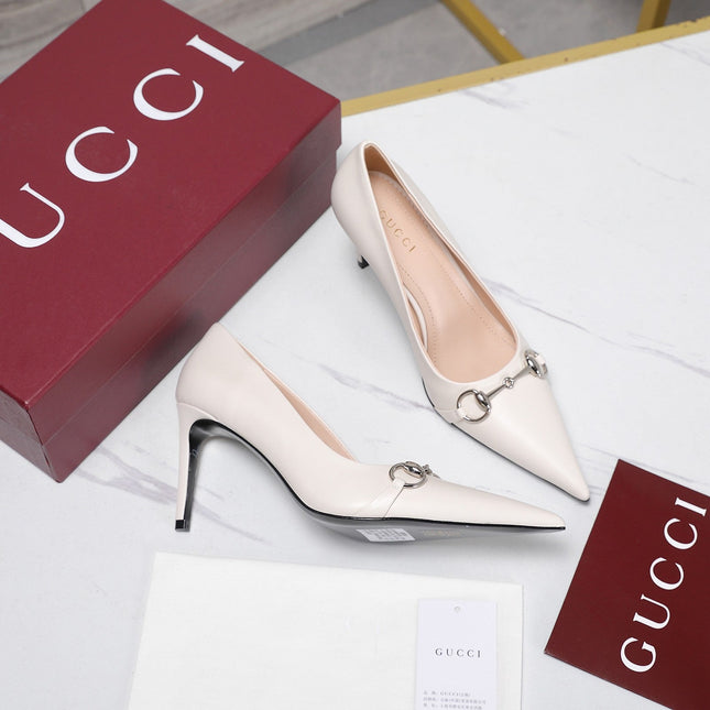 GUCCI 26S HORSEBIT PUMPS 85 MM IN CREAM WHITE CALFSKIN