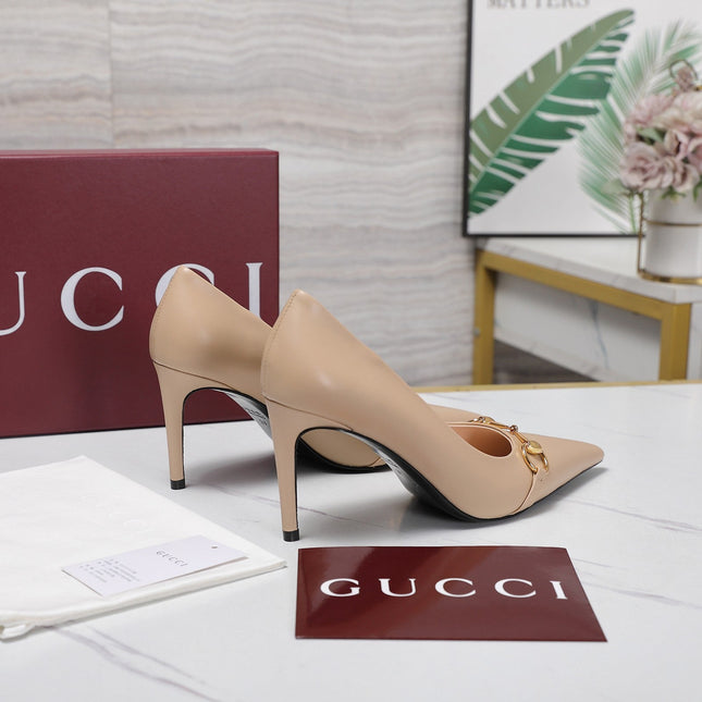 GUCCI 26S HORSEBIT PUMPS 85 MM IN BEIGE CALFSKIN