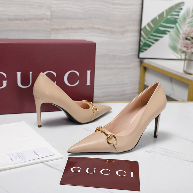 GUCCI 26S HORSEBIT PUMPS 85 MM IN BEIGE CALFSKIN