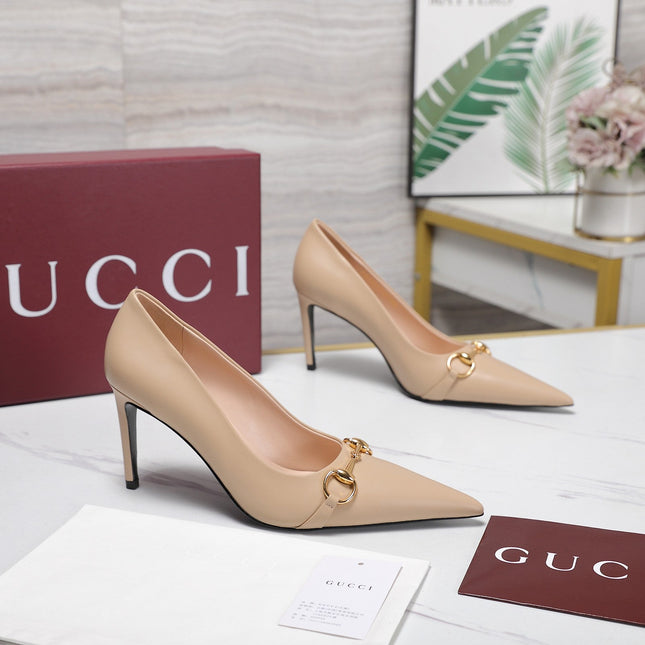 GUCCI 26S HORSEBIT PUMPS 85 MM IN BEIGE CALFSKIN