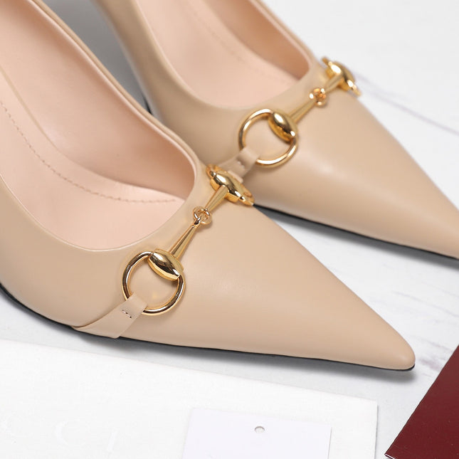 GUCCI 26S HORSEBIT PUMPS 85 MM IN BEIGE CALFSKIN
